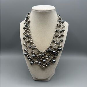 Silver tone faux pearl layered necklace